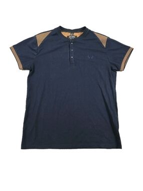 Nick Danger Henley Shirt Mens Large Navy Orange Short Sleeve Casual Preppy